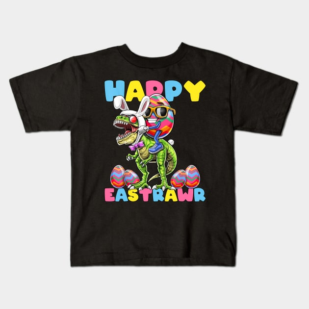 Happy Easter Bunny Dinosaur Egg Rabbit Ears Kids T-Shirt by Gift Of Life